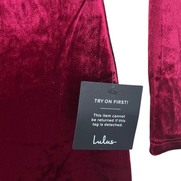 Lulus Flawless Charm Velvet Mock Neck Tiered Long Sleeve Mini Dress Berry Pink - Picture 6 of 8
